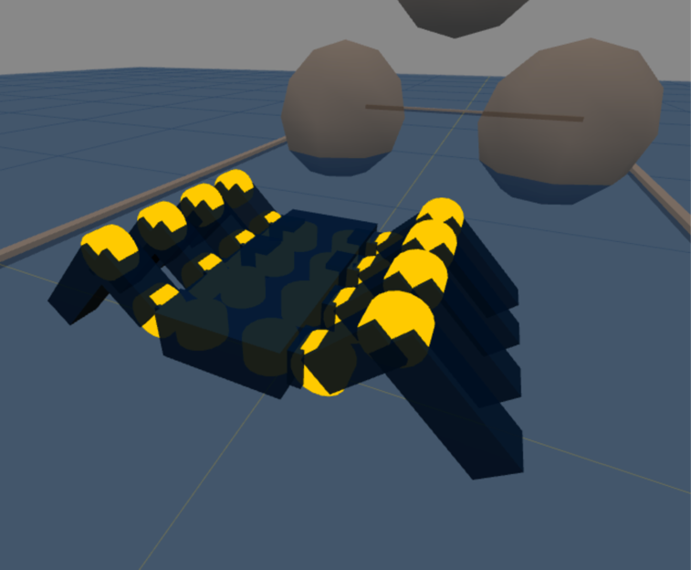 Forward kinematics rendering of the crawler robot with joint axes highlighted