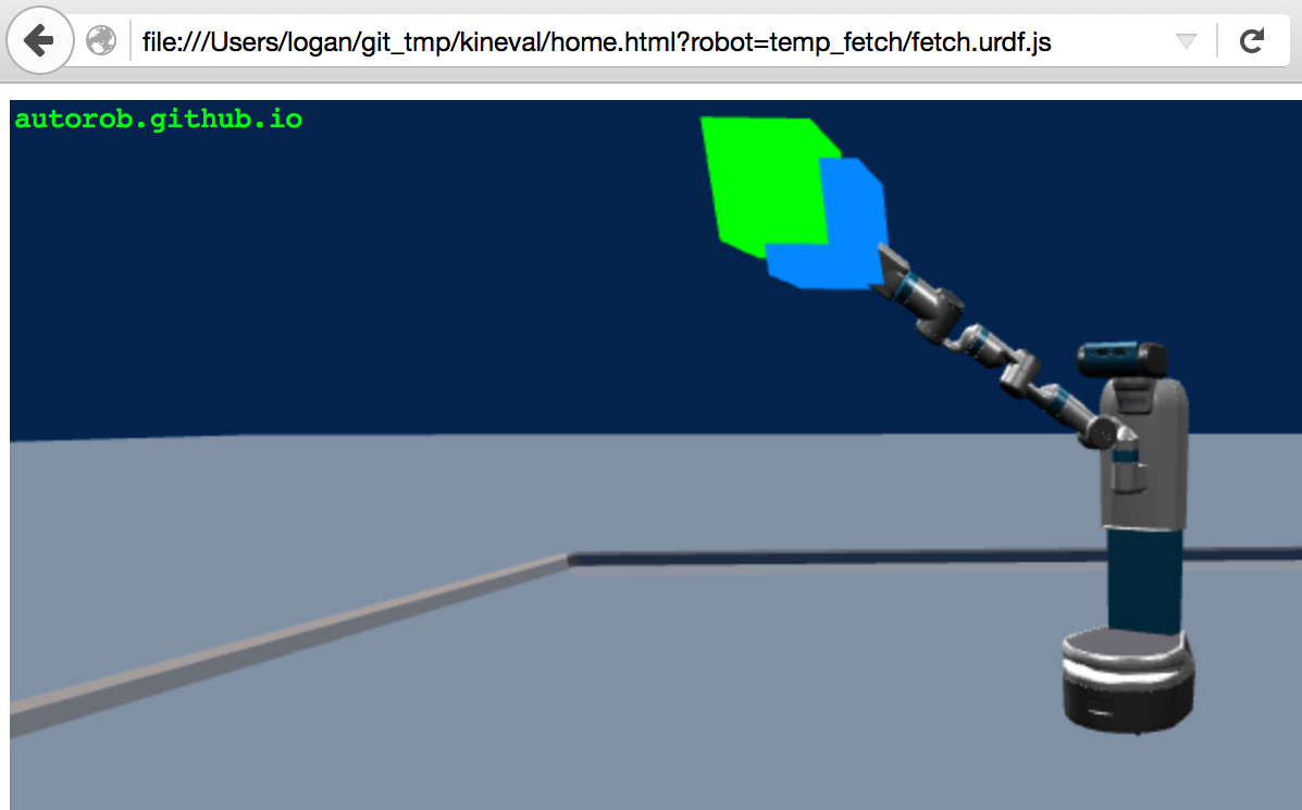 KinEval rendering of the Fetch mobile manipulator robot in a browser