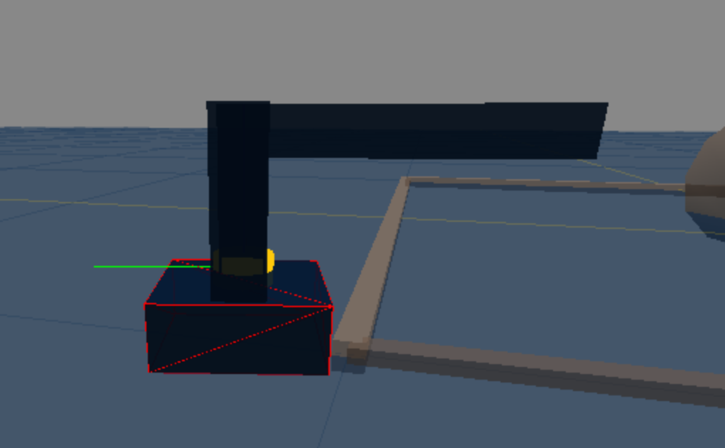 Robot base rendered with a red wireframe indicating a collision with the world boundary
